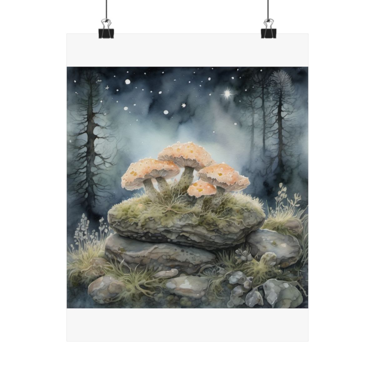 Stardust Lichen Poster | Vintage Botanical Watercolor | Forest Floor Art