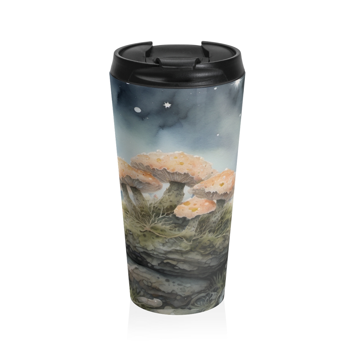 Stardust Lichen Mug | Vintage Botanical Watercolor | Forest Glow Travel Cup